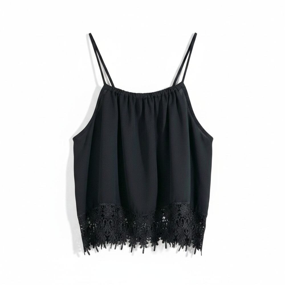 Staring at Stars Urban Outfitters Lace Trim Sheer Crop Top Black S USA Boho Chic